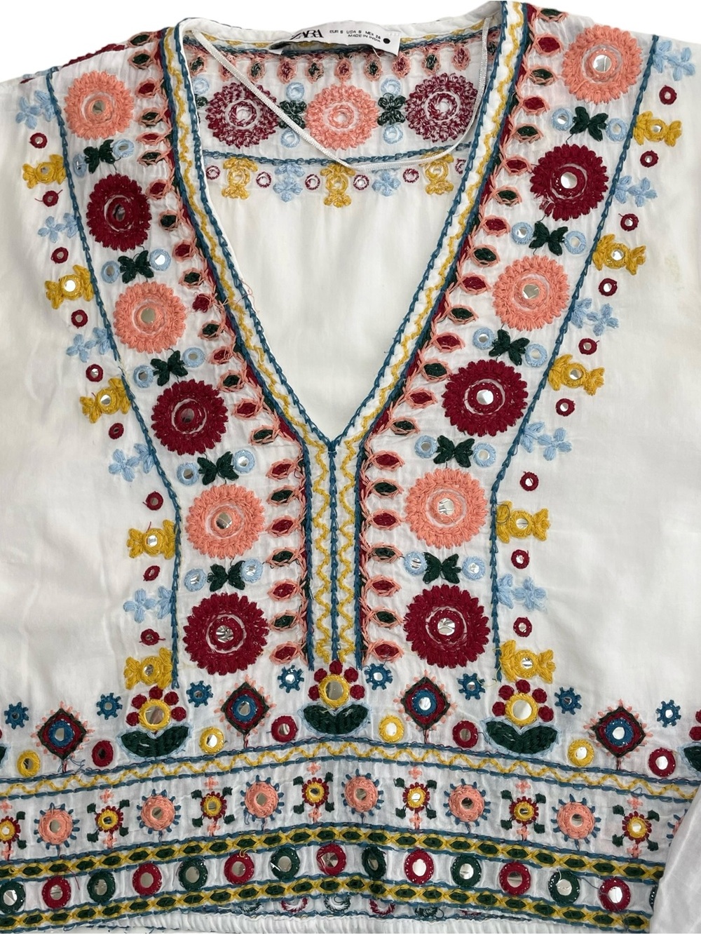 Zara Boho Embroidered White Top Small - Picture 7 of 15